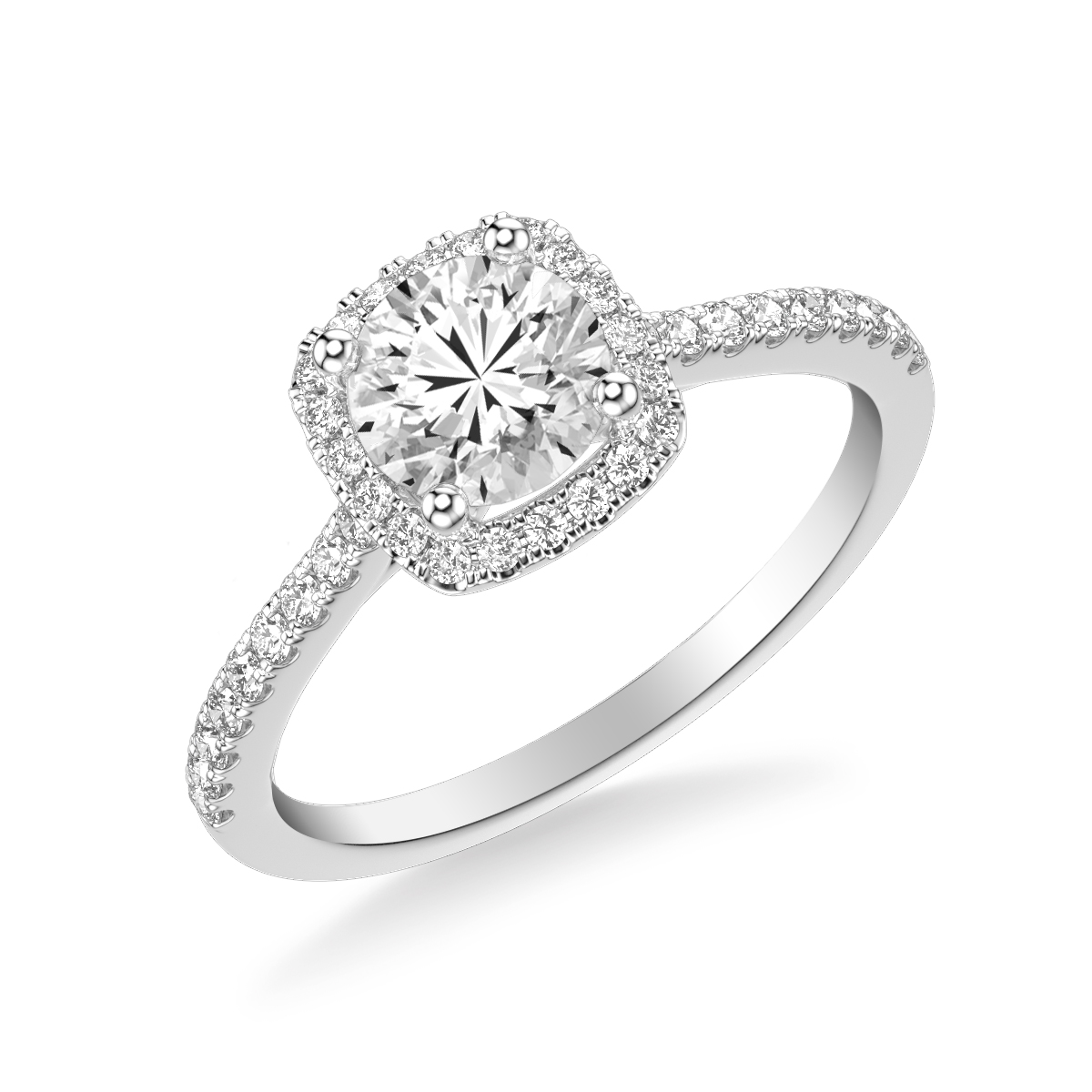 Cushion Halo Diamond Engagement Ring with Round Center